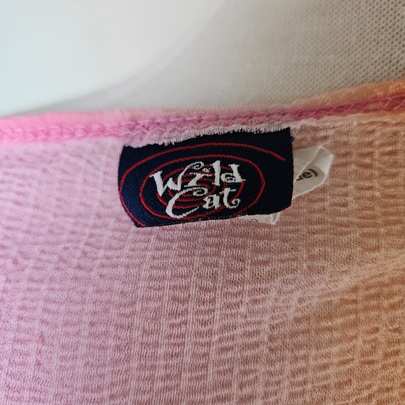 Vintage Y2K Wild Cat Ombre Ruched V Neck Cap Sleeve Lettuce Hem Top Womens L - Picture 7 of 8